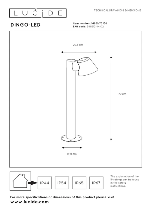 Lucide DINGO-LED - Lámpara baliza - LED Regul. - GU10 - 1x5W 3000K - IP44 - Antracita - técnico
